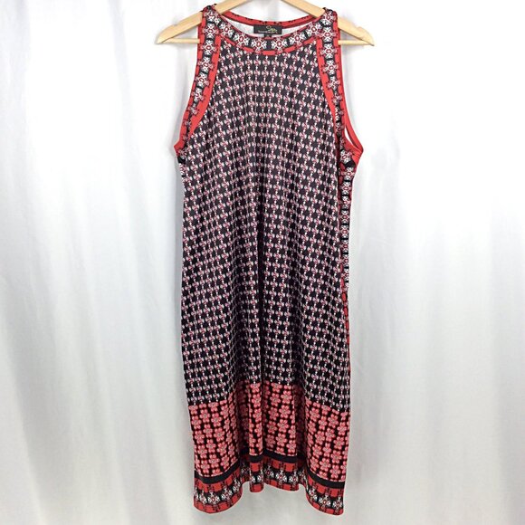 Suzanne Betro Tank Dress Womens 1X Black Red Handkerchief Floral Asymmetrical - Picture 1 of 8